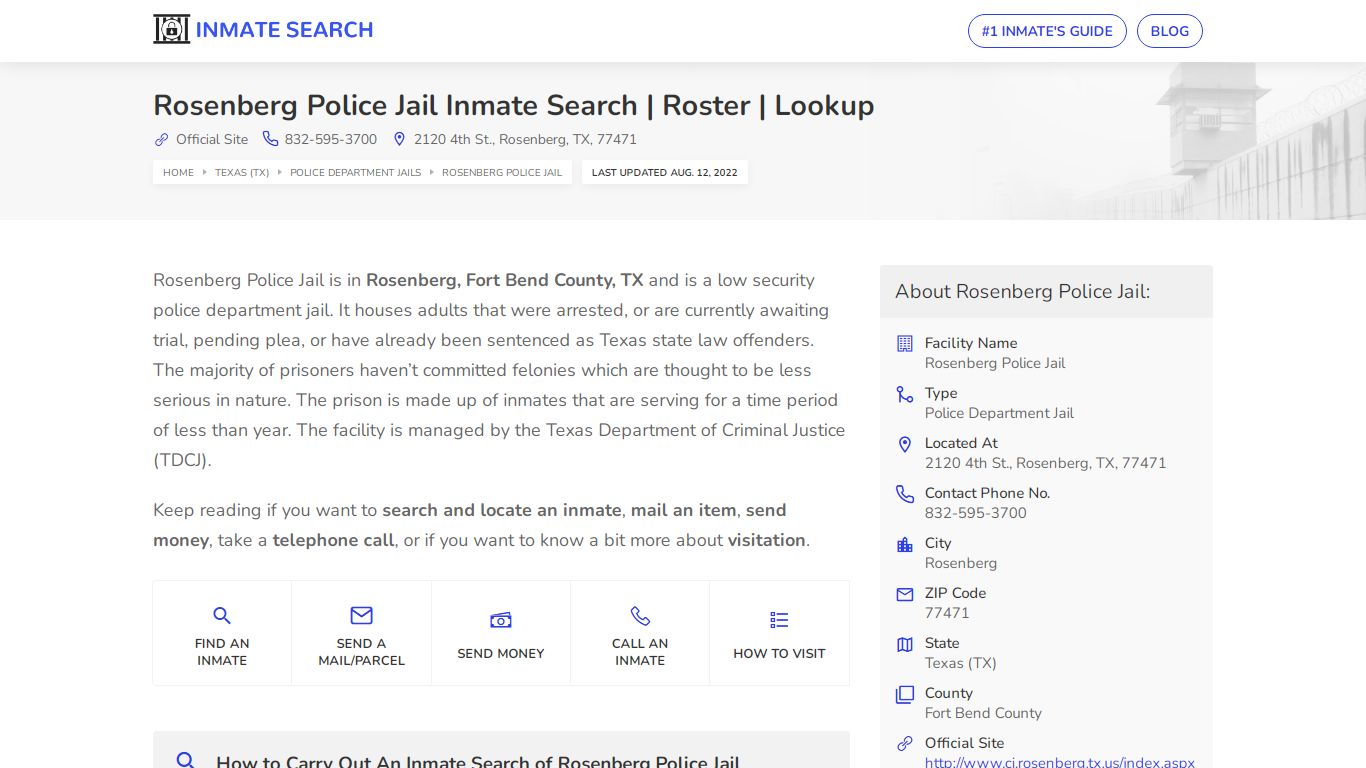Rosenberg Police Jail Inmate Search | Roster | Lookup