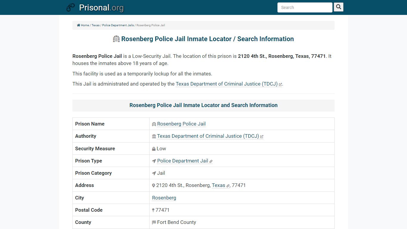 Rosenberg Police Jail-Inmate Locator/Search Info, Phone ...