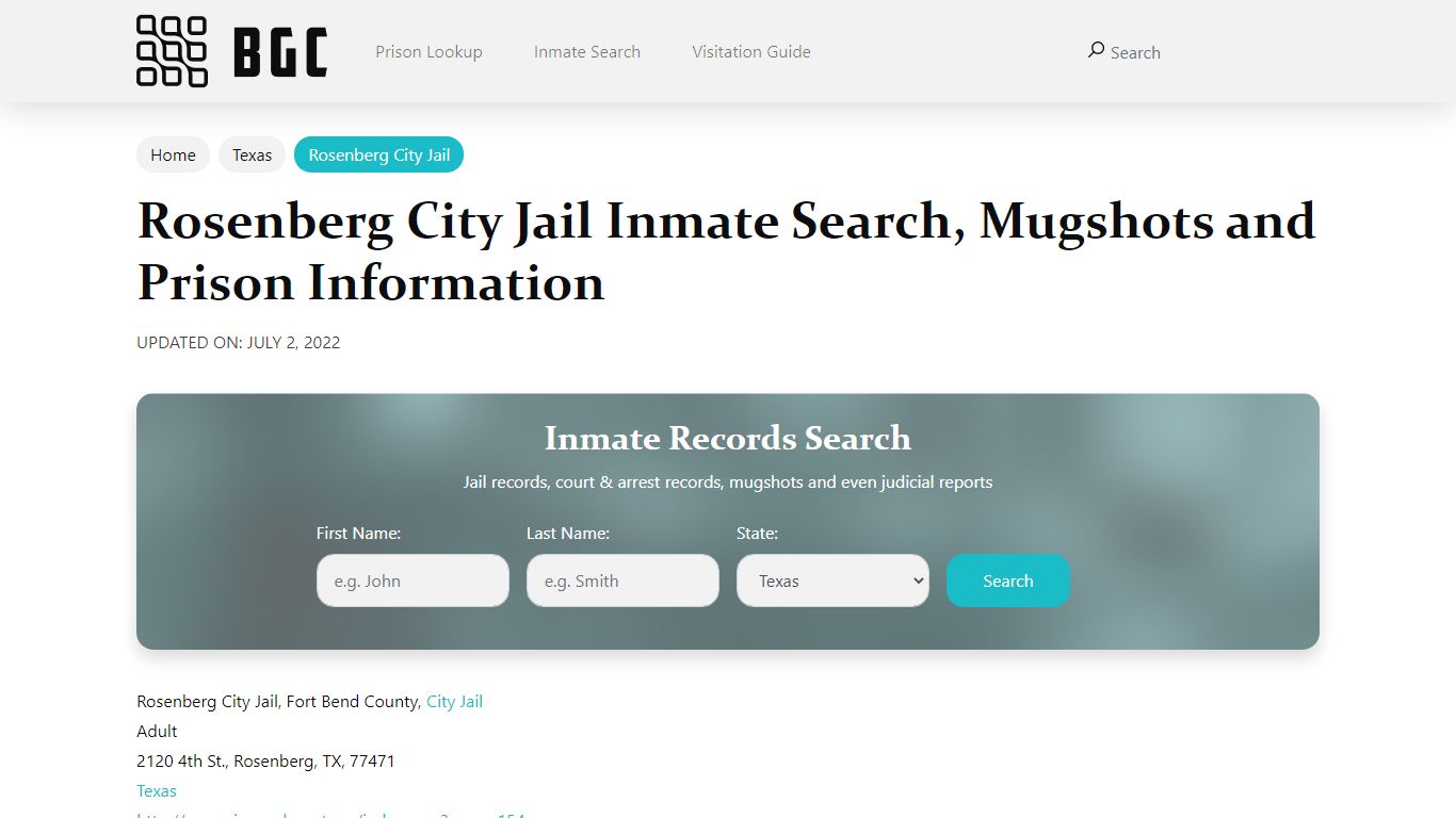 Rosenberg City Jail Inmate Search, Mugshots, Visitation ...