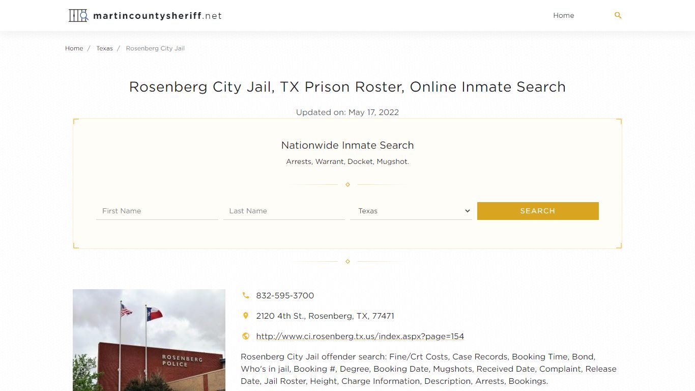 Rosenberg City Jail, TX Prison Roster, Online Inmate Search